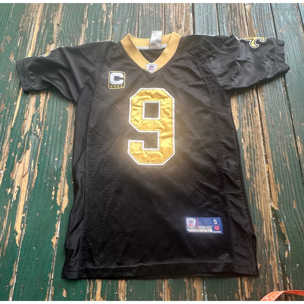 Reebok NFL New Orleans Saints Drew Brees 9 Captain Jersey Youth Small Black Gold